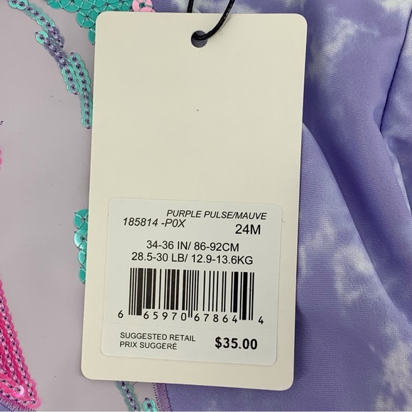 Hurley NWT Baby Girl Purple Tie Dye Unicorn Ruffle Leg One Piece Swim Suit, 24M - Picture 14 of 15